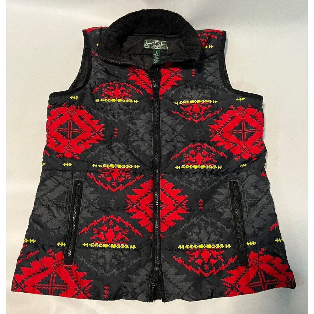 Ralph Lauren Women's Active Vest Size S Sleeveless L-RL Lauren Black Red Gray